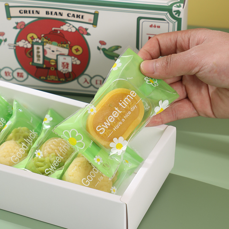 Caja de bolsa de embalaje de pastel de frijol verde caja de bolsa de helado para hornear máquina de helado de Frijol mungo bolsa de sellado autosellante soporte inferior transparente al por mayor