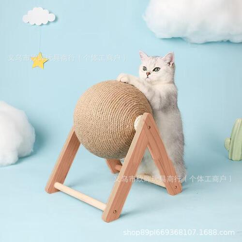 Cat Scratching Post Cat Toy Wooden Cat Scratching Ball Rabbit Nail-Grinding Hemp Rope Cat Climbing Frame Durable Cat Scratching Pole Pet Supplies