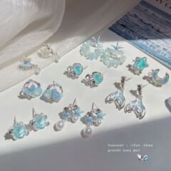 ヒトデブルーイヤリング女性のスターシェルイヤリングデザインニッチ海辺リゾートスタイル樹脂イヤリング夏