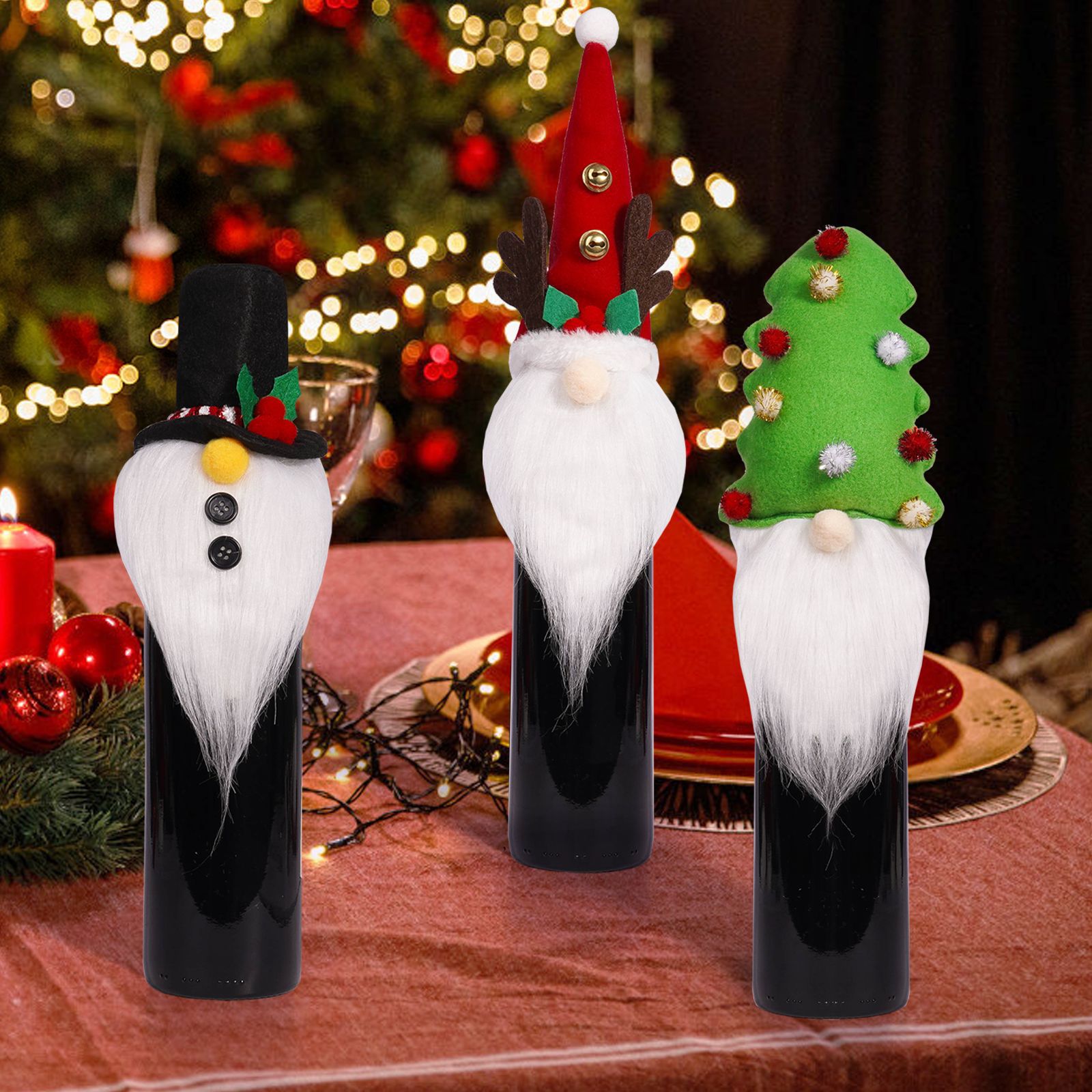 Navidad transfronteriza creativa Rudolph vino tinto cubierta barba blanca muñeca sin cara cubierta de botella de vino decoración de mesa atmósfera