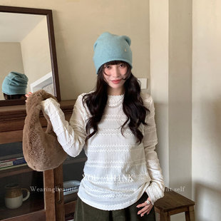 you think十三行冬季新款长袖舒适直筒拼花边设计感上衣T恤女1495-阿里巴巴