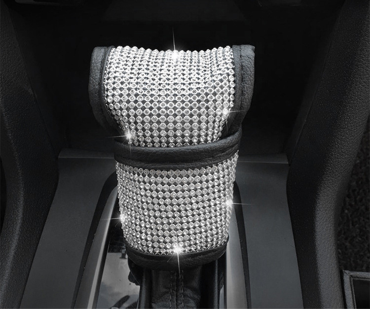 Car Interior Accessories Small Set with Rhinestones, Handbrake Cover, Gear Shift Cover, Seatbelt Shoulder Pad Decoration, Suitable for All Seasons, Summer, Women