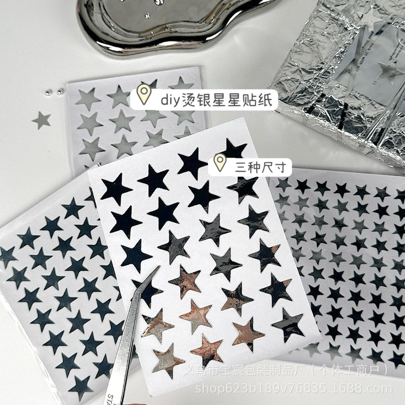 High Color Value silver Star Sticker Hot Silver Star Sticker Gift Packaging Decoration DIY Star Hand Account Sticker