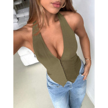 B 74466 Button Halter Backless Spice Cami �ſ۹Ҳ�¶�����ñ�