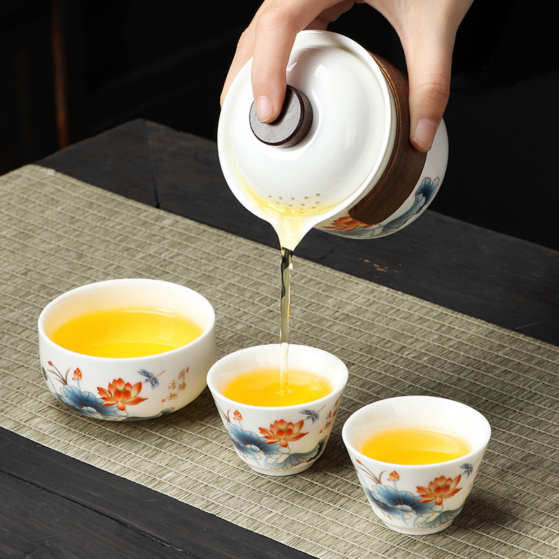 羊脂玉磁器旅行茶器車載屋外携帯茶器快客杯会社活動開業ロゴプレゼント|undefined