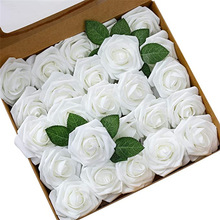 家居花艺装饰 25朵欧式礼盒婚礼仿真泡沫玫瑰花加叶子 盒装假花
