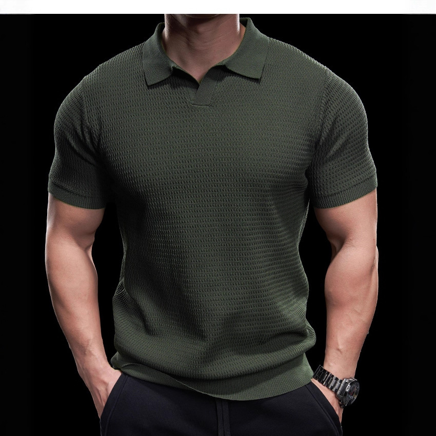 Camiseta de polo de manga corta para hombres de verano delgada de punto con solapa camiseta de texturas casuales de alto nivel camiseta de polo transpirable