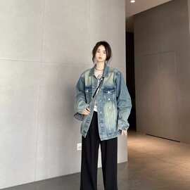 韩版宽松百搭牛仔外套女春秋新款美式复古港味夹克上衣潮群木欧美