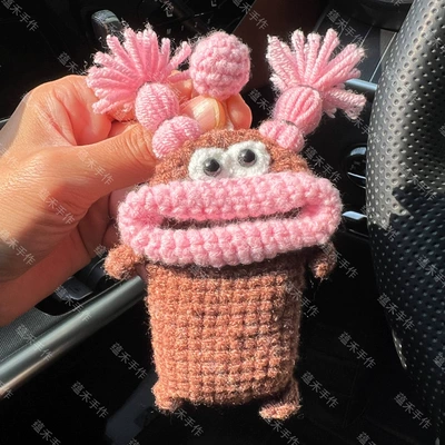 Car key bag: Distinctive Creative Sausage Mouth - 14cmx22cm-coffee-powder-braid-round-ball