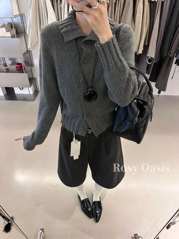 韩系设计感高领毛衣开衫一34%羊毛长袖针织衫外套女慵懒风女P5033|undefined