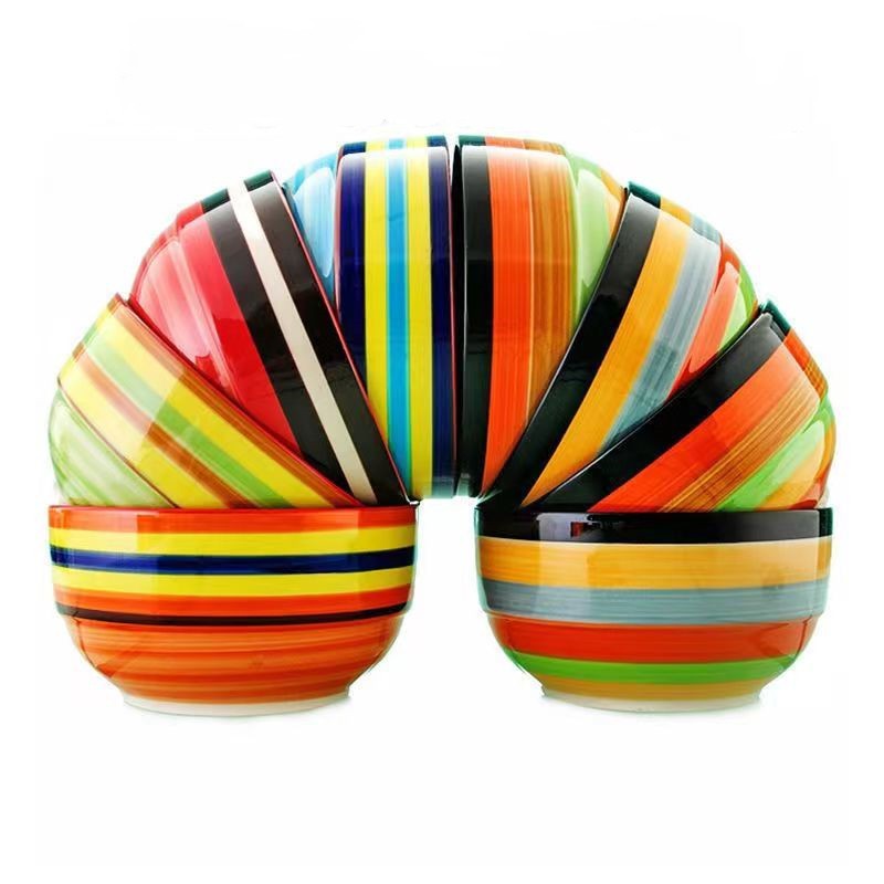 Ceramics rice bowl household thick rainbow bowl Korean single…