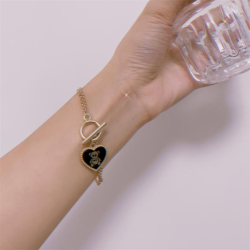 Pulsera De Aleación Con Colgante De Oso En Forma De Corazón Lindo Coreano Para Mujer display picture 2