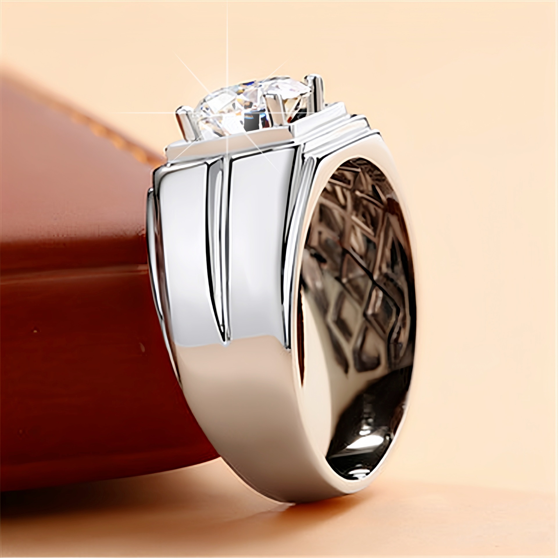 Anillo de compromiso moissanite lujo chapado en oro blanco abierto_voghion.com