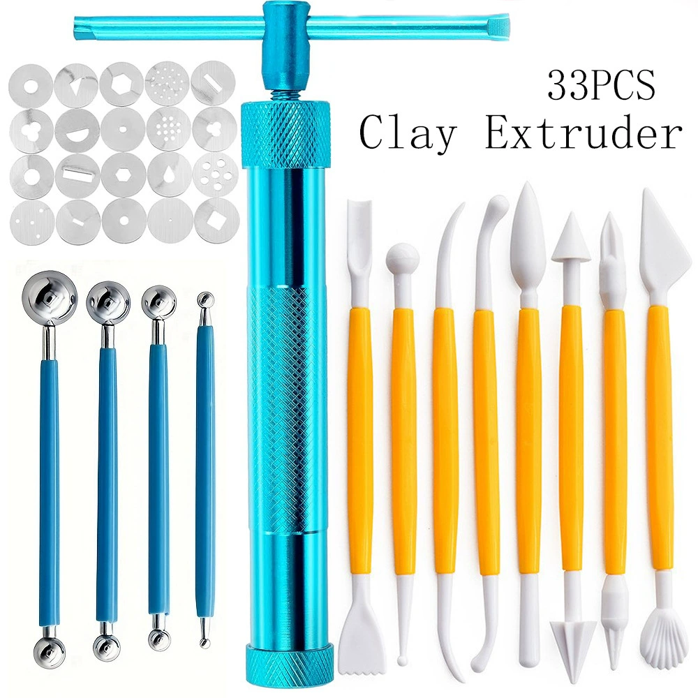 Cross-border pottery tools 33-piece set, clay squeezing gun, pill stick, clay sculpture carving knife, DIY clay squeezing machine