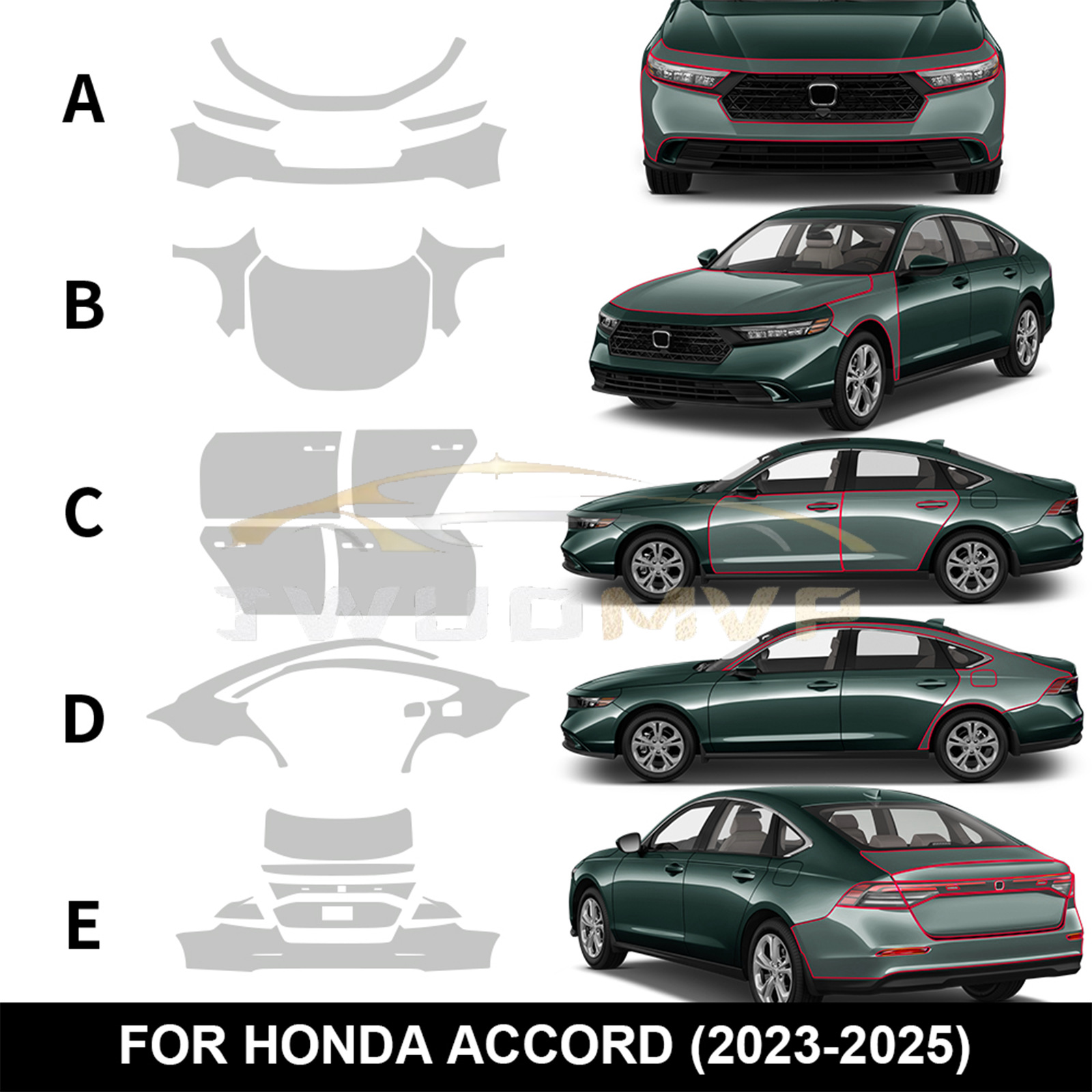 Cross-Border Exclusive Supply for Honda Accord 23-25 Special Car Special-Cut Tpu Car Paint Protective Film Anti-Scratch and Self-Healing