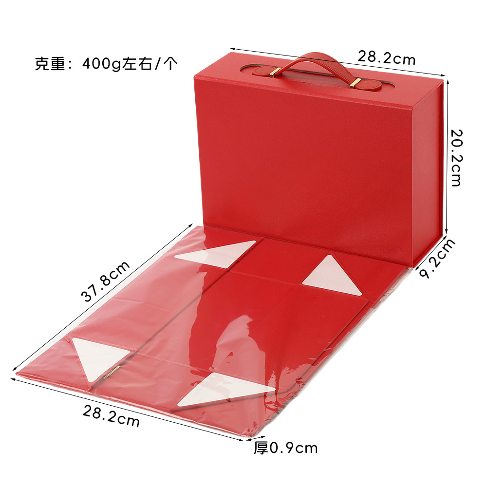 Caja plegable de una pieza con tapa de absorción magnética de alta calidad, caja de mano de cuero, caja vacía, embalaje de regalo, caja de regalo de embalaje portátil