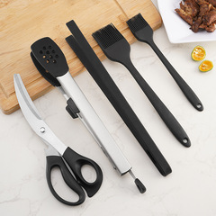 304 Stainless Steel Korean BBQ Shears Set, Steak Grill Tongs BBQ Scissors Silicone Oil Brush BBQ Set