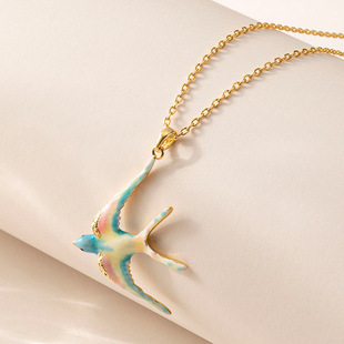 French Elegant Fashion Enamel Oil Drop Sweet and Cute Colorful Swallow Fairy Tale Style Necklace Niche Personalized Clavicle Chain