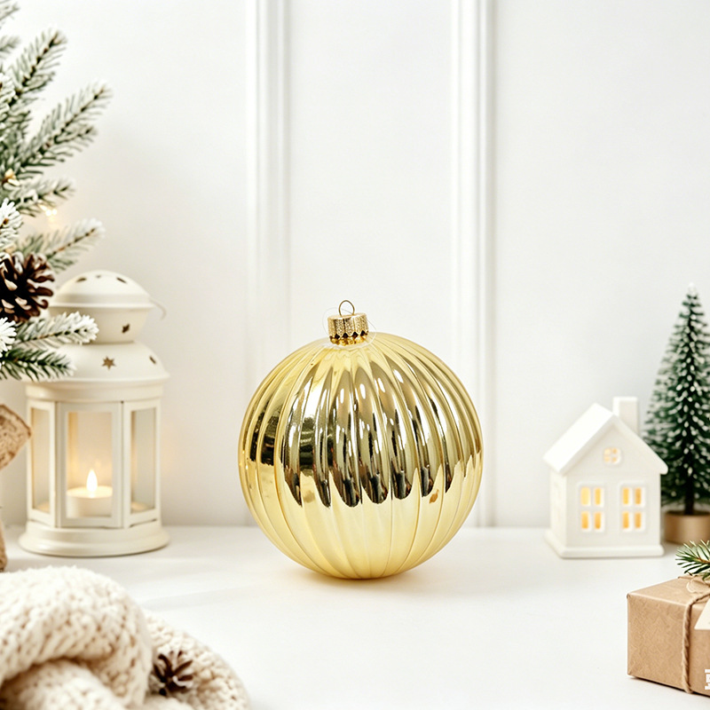 Cross-Border Christmas Holiday Decorations 12cm Electroplated Pumpkin Balls Party Scene Arrangement Hanging Ornaments Hanging Balls Plastic Balls