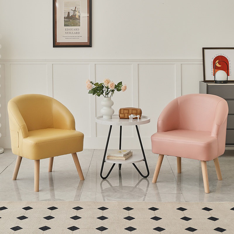 Sofá de ocio de madera sólida silla de respaldo de dormitorio pequeño balcón tela económica perezosa