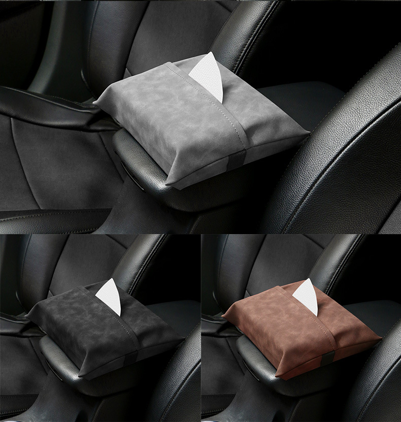 Car Tissue Box Suede Leather Car Napkin Holder