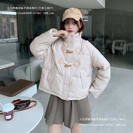 实拍瞌睡兔牛角扣面包女服冬季加厚棉服宽松小个子棉衣外套现货款