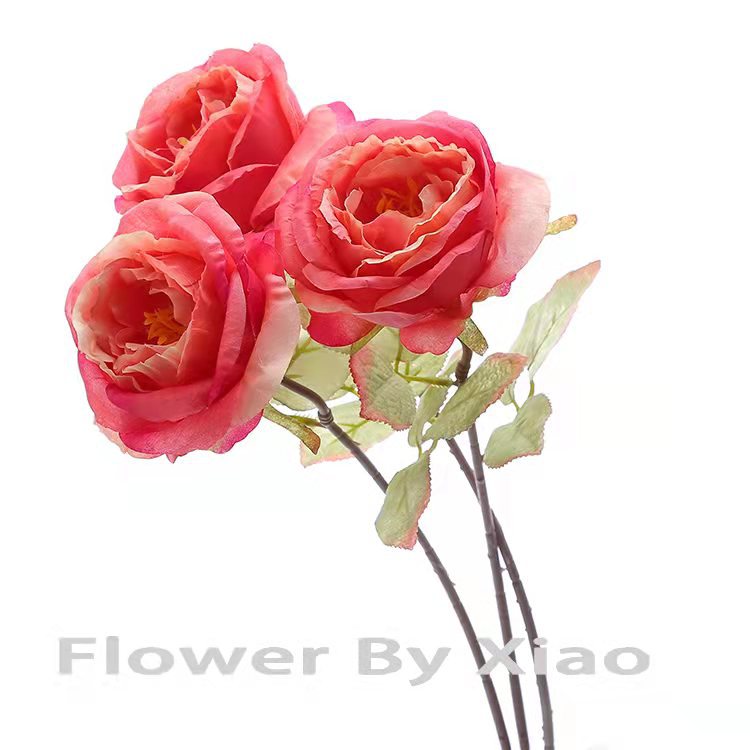 Flor artificial vintage quemado borde Rosa sola flor falsa decoración del hogar foto apoyos florero decoración artificial Flor de plástico