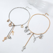 ZA欧美夸张大牌钥匙锁爱心吊坠女士多层锁骨链波西米亚风跨境货源