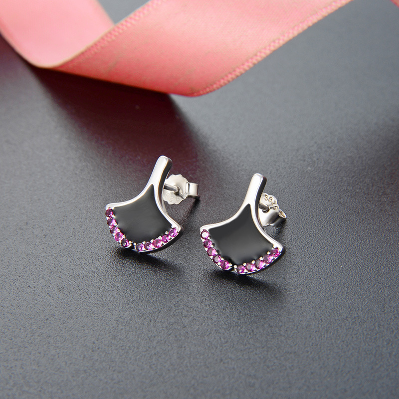 Corea del Sur transfronteriza de hadas de moda dinámica hoja pendientes S925 plata esterlina con incrustaciones de circón gota de aceite pendientes geométricos para las mujeres