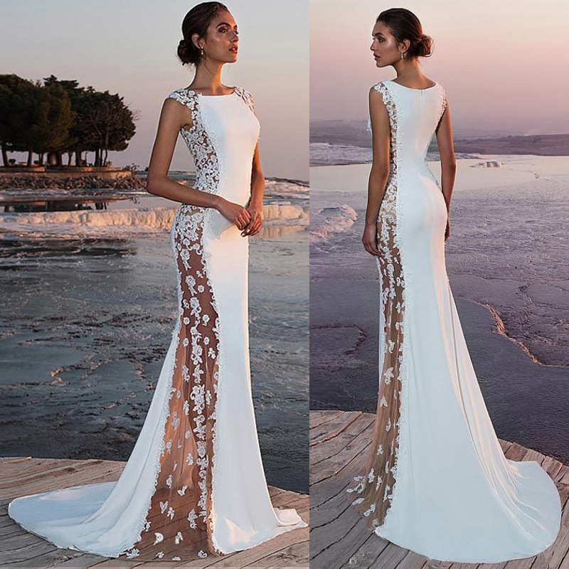 Cross-border European and American Evening Dress Lace Stitching Super Long Dress Vacation Sexy Hollow Female Amazon Factory Cross-border European and American Evening Dress Lace Stitching Super Long Dress Vacation Sexy Hollow Female Amazon Factory