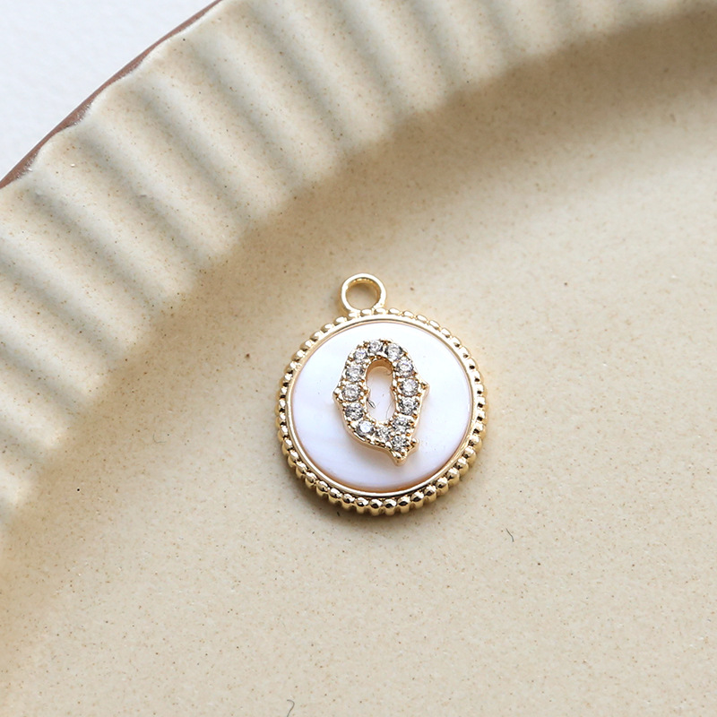 3g Weight Shell, Zircon Inlay Material Charms, Jewelry Accessories Classification 1 Piece Quantity Copper Material Round, Letter Pattern Plating, Inlay Design Simple Style Style 1 Piece Copper Shell Zircon Round Letter 23