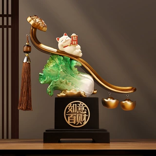 新中式如意百财招财猫摆件新店开业店铺前台客厅玄关办公室过节礼