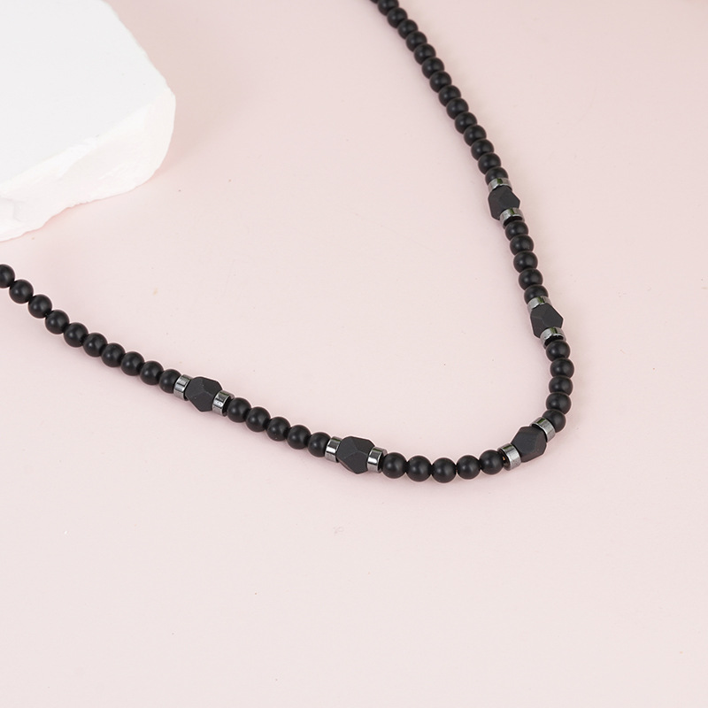 Street Occasion New Natural Stone Men's Fashion Trend Beaded Simple Black Agate Volcanic Rock Necklace