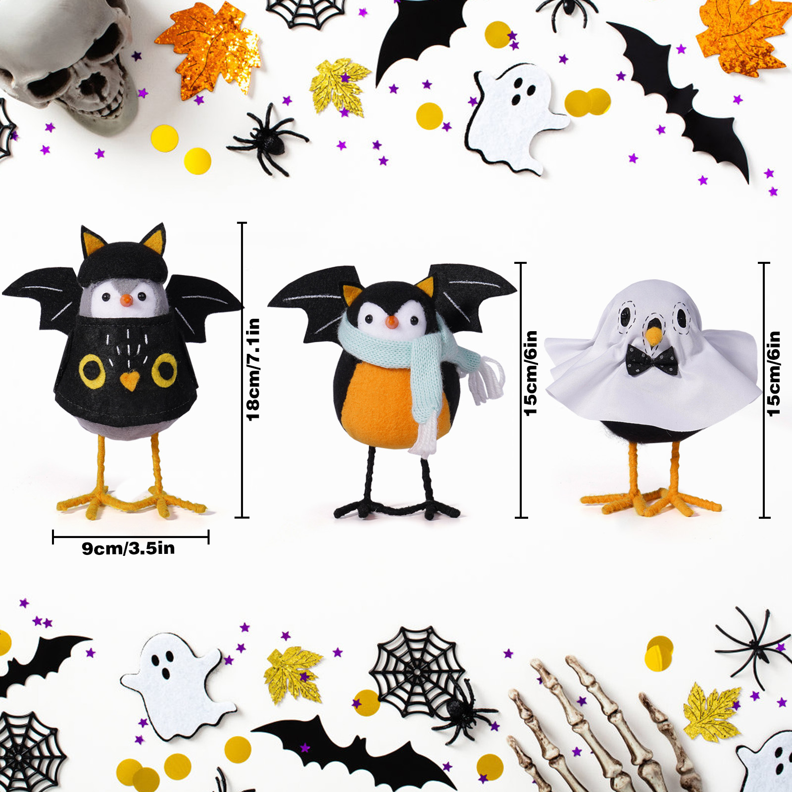 Decoraciones transfronterizas de pájaros de Halloween, muñecas de pájaros, decoraciones de ventanas, decoraciones de escritorio, escenarios de fiesta