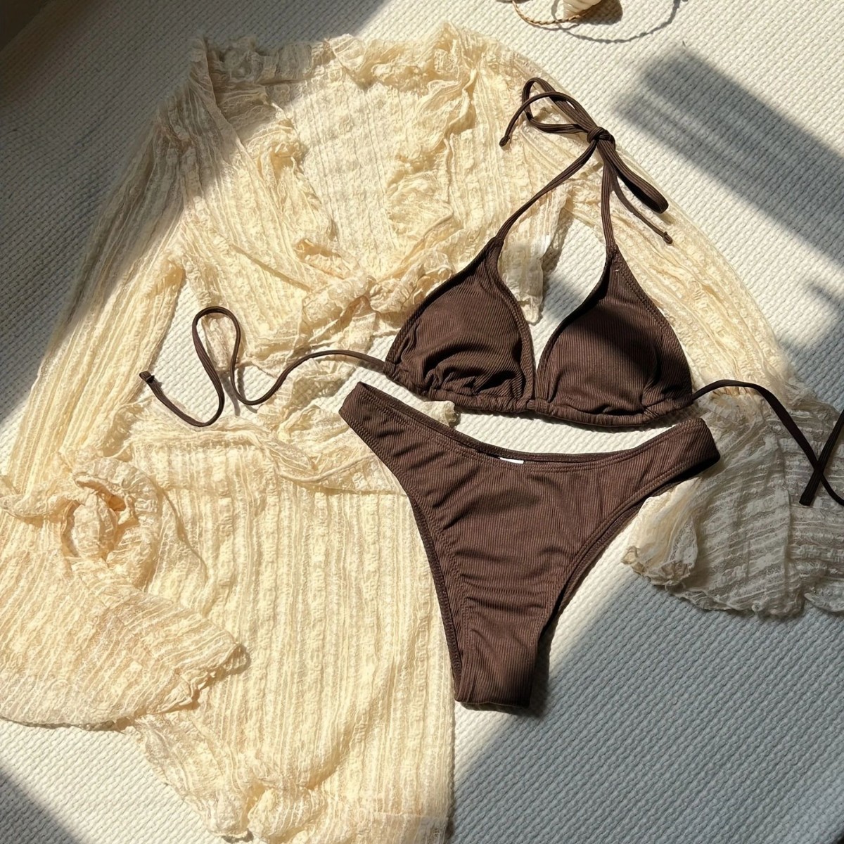 2023 New In-Stock Foreign Trade Cross-Border Small Ribbed Sexy Women's Hot Spring V-Pants Two-Piece Bikini