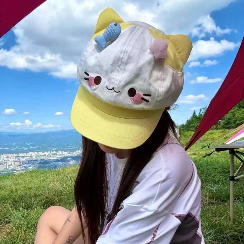 甜美可爱小鱼猫咪贝雷帽女卡通显脸小百搭八角帽可爱俏皮画家帽子|undefined