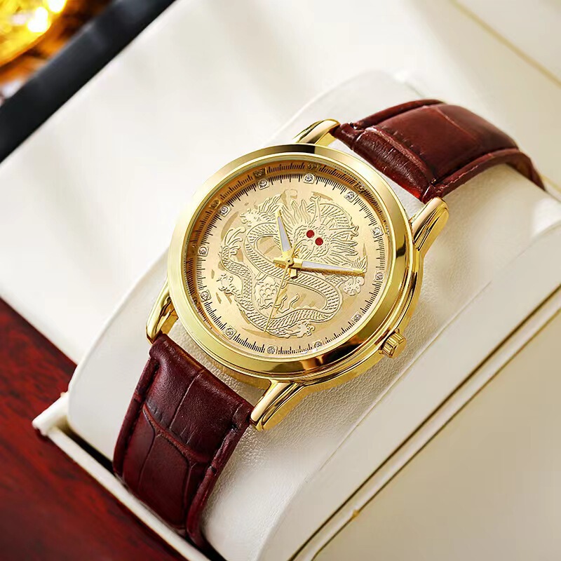 Men's Watch with Dragon-Shaped Leather Strap, Quartz Watch, Fashionable Business Watch, Gold Dragon Wholesale Dropshipping, Genuine Leather Strap Men's Watch with Dragon-Shaped Leather Strap, Quartz Watch, Fashionable Business Watch, Gold Dragon Wholesale Dropshipping, Genuine Leather Strap