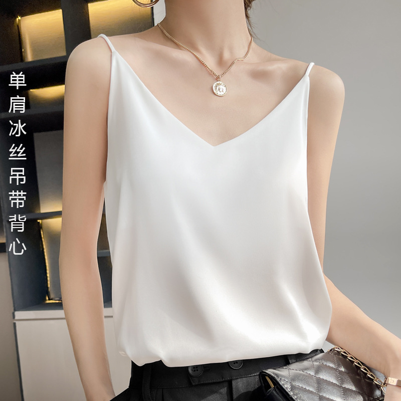 Cross-Border Summer New Style Single Shoulder Thin Strap V Neck Camisole Women's Inner Layering Vest Sexy Outer Top