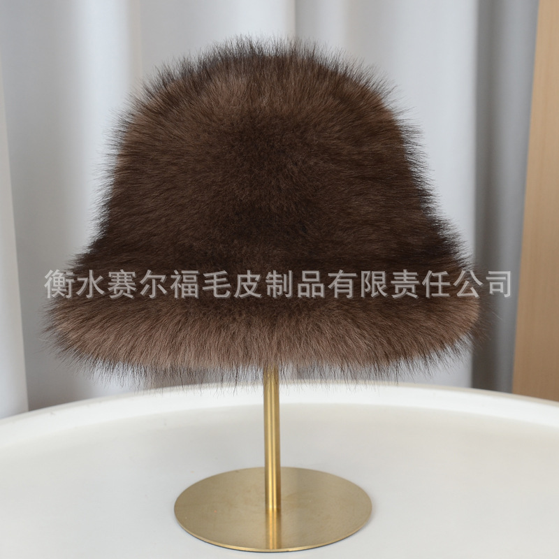 跨境仿狐狸毛渔夫帽加厚毛绒日系盆帽冬季保暖大头围显脸小冷帽|undefined