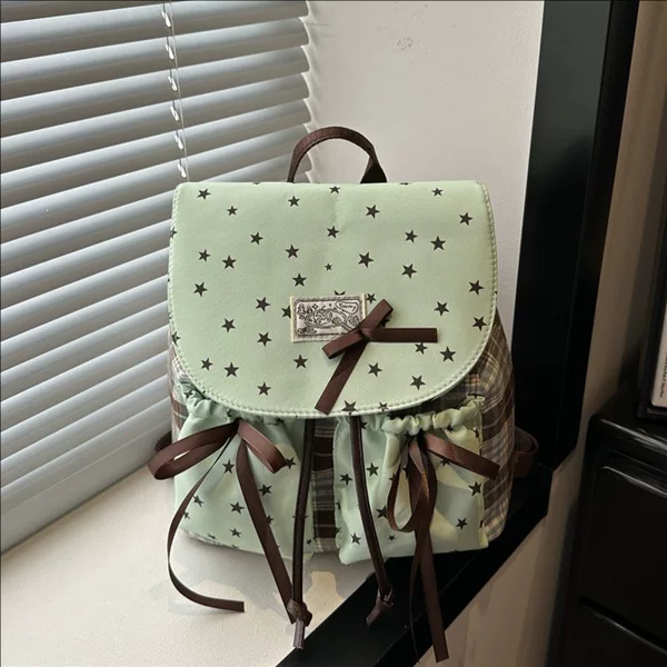 Women's Retro-Style High-End Korean-Style Backpack, Simple and Stylish Fabric Oxford Cloth Drawstring Small Backpack