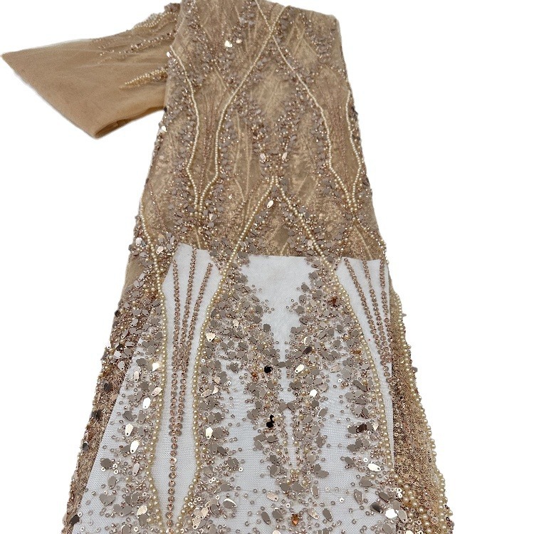 Tubo de bordado de perlas vestido de boda tejido de bordado de esquinilla pesada bordado de perlas tela de bordado de tela de rendimiento de escenario ropa de niños
