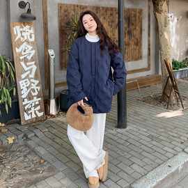 深蓝色休闲时尚轻薄羽绒服女2025新款韩系高端洋气圆领90白鸭绒服