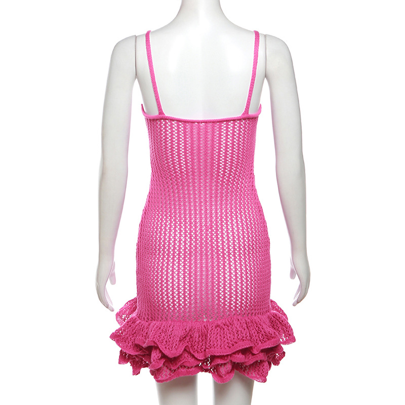 2024 Abito da donna nuovo sexy con bordo auricolare in legno cavo, lavorato a maglia, con fascia avvolgente_voghion.com