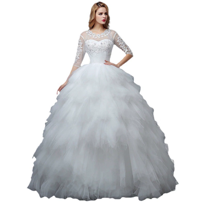 Korean lace wedding dress for bride, for import, fitted, worn on the shoulder, wholesale