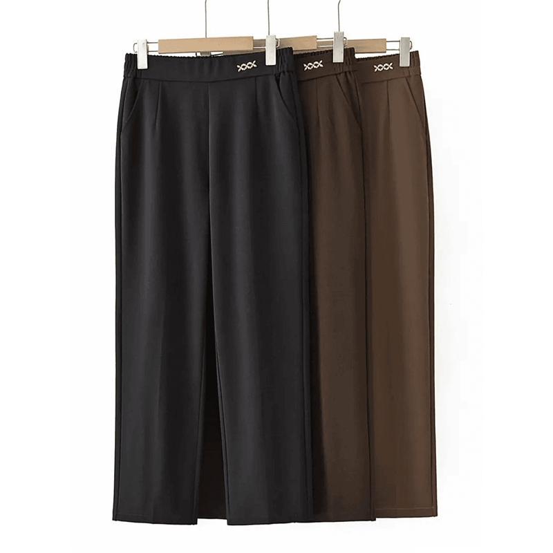 Middle-Aged and Elderly Women's Straight-Leg Pants 2025 New Elastic Waist Casual Loose Wide-Leg Pants