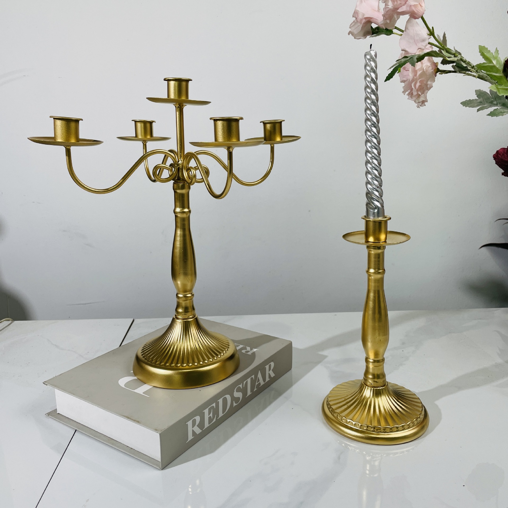 跨境復古鐵藝蠟燭杯婚禮桌面裝飾金屬燭台浪漫燭光晚餐蠟燭台道具