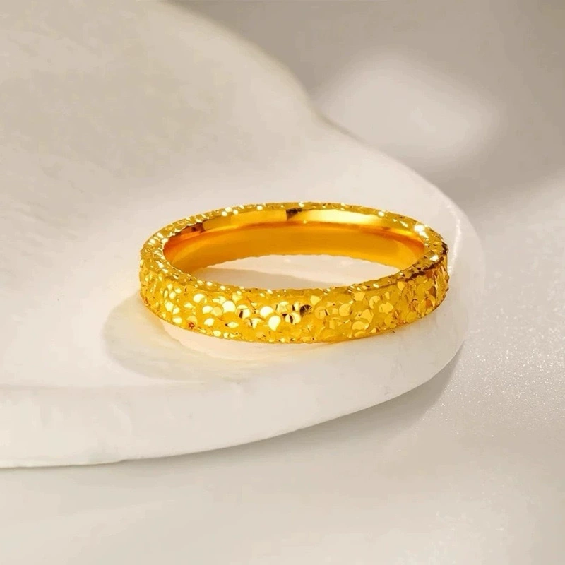 Кольцо из золота 18К с эффектом "крошеного льда", Au750, цельное, несъемное, с лазерной гравировкой, парное кольцо оптом