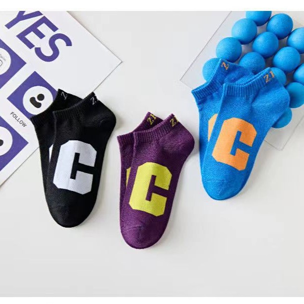 Grandes en forma de C primavera y verano personalidad de la moda de la calle niños Calcetines Bajos bajos y cómodos transpirables no preparatorios calcetines de algodón para hombres