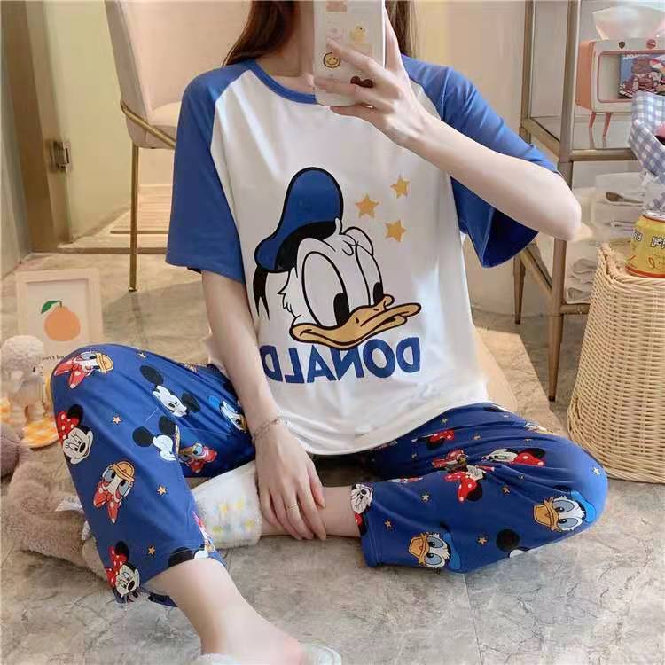 女性のためのパジャマ夏半袖韓国スタイル春と秋のかわいいズボン薄い 2025 ルーズホーム服セット大きいサイズ漫画