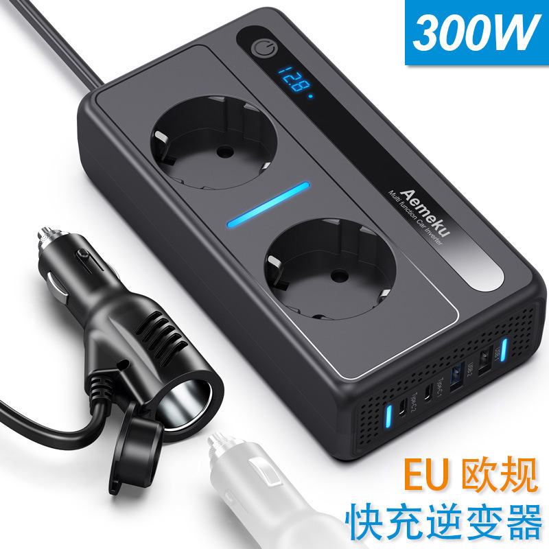 Cross-Border Hot-Selling 300W European Standard Car Inverter with Digital Display Ac Car Charger Pd Fast Charging Powerinverter Cross-Border Hot-Selling 300W European Standard Car Inverter with Digital Display Ac Car Charger Pd Fast Charging Powerinverter